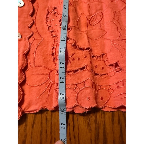 Vtg Susan Graver Style Linen Blend Embroidered Shirt Coral 2X eyelet cottagecore - Picture 8 of 8